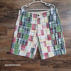 Chor Madras Plaid Chino Shorts Tag 36 Measures 38 Preppy Coastal Beach Hipster